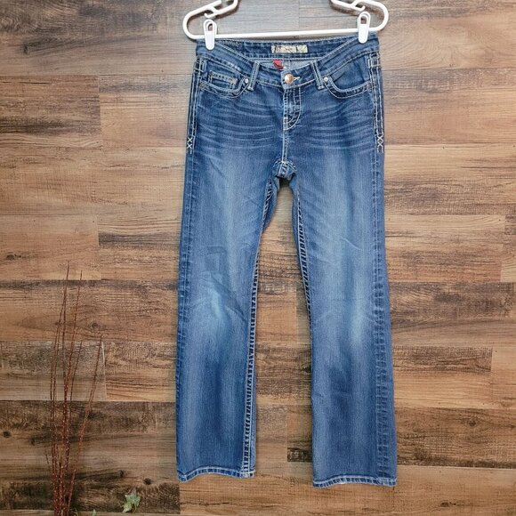 BKE Jeans Womens 27 Kate Bootcut Low Rise Ripped Medium Light Wash Stretch - Picture 1 of 12